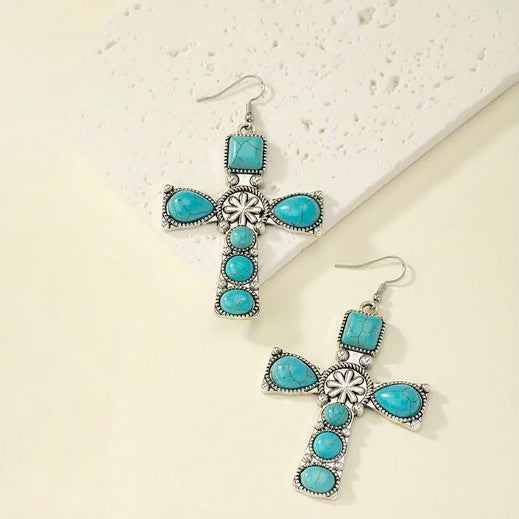 Six Stone Cross Earrings