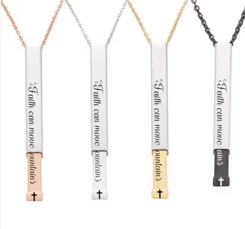 Faith Can Move Mountains Cross Slidebar Necklace