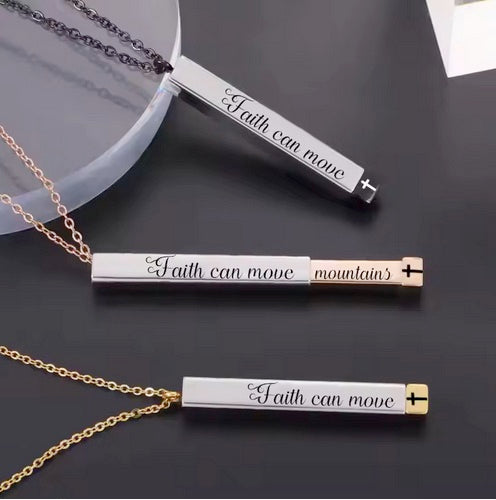 Faith Can Move Mountains Cross Slidebar Necklace