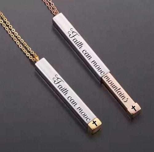 Faith Can Move Mountains Cross Slidebar Necklace