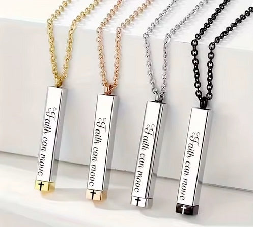Faith Can Move Mountains Cross Slidebar Necklace