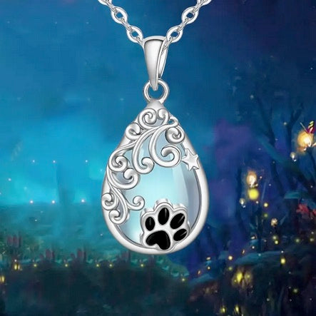 Teardrop Moonstone Dog Paw Necklace