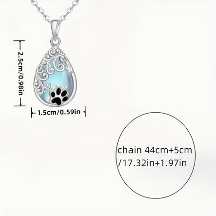 Teardrop Moonstone Dog Paw Necklace
