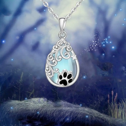 Teardrop Moonstone Dog Paw Necklace