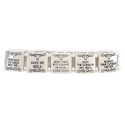 Ten Commandments Inscription Silver Stretch Bracelet
