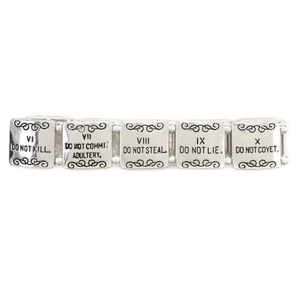 Ten Commandments Inscription Silver Stretch Bracelet