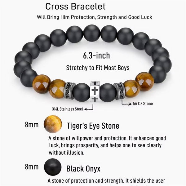 Tigereye Black Onyx Cross Gemstone Bracelet