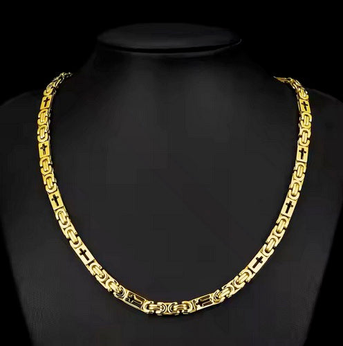 Gold Plated Stainless Steel Cross Chain And Bracelet Set - Durable And Hypoallergenic