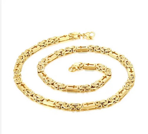 Gold Plated Stainless Steel Cross Chain And Bracelet Set - Durable And Hypoallergenic