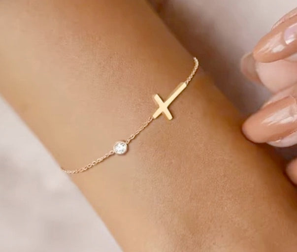 Elegant Gold Double Layered Three Cross Necklace And Bracelet Set