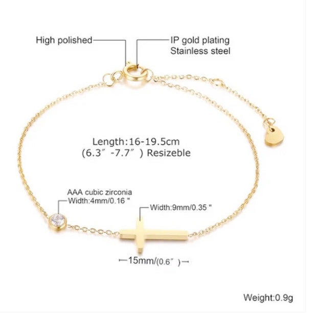 Elegant Gold Double Layered Three Cross Necklace And Bracelet Set