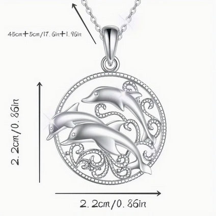 Exquisite And Sparkling Ocean Style Three Dolphin & Pendant Necklace