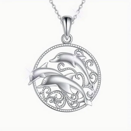 Exquisite And Sparkling Ocean Style Three Dolphin & Pendant Necklace