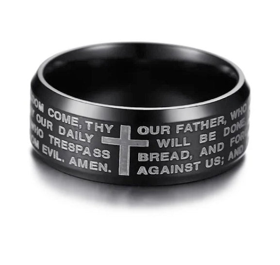 Three Piece Men's Black Faith Combo -Cross Flag And Bracelet With Cross Ring