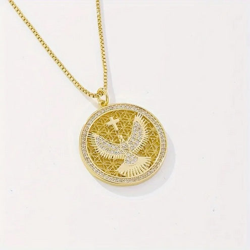 Gold-Tone Cross and Dove Holy Spirit Necklace with CZs