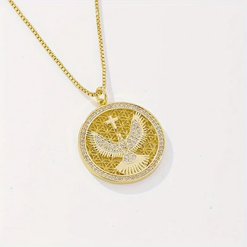 Gold-Tone Cross and Dove Holy Spirit Necklace with CZs