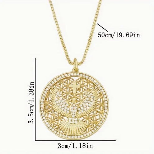 Gold-Tone Cross and Dove Holy Spirit Necklace with CZs