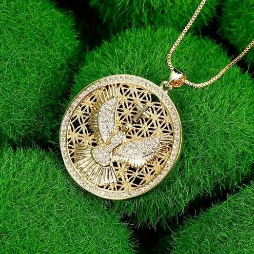 Gold-Tone Cross and Dove Holy Spirit Necklace with CZs
