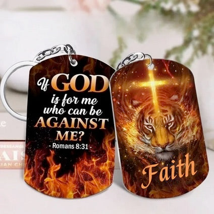 Tiger And Faith Cross With Bible Verse Keychain