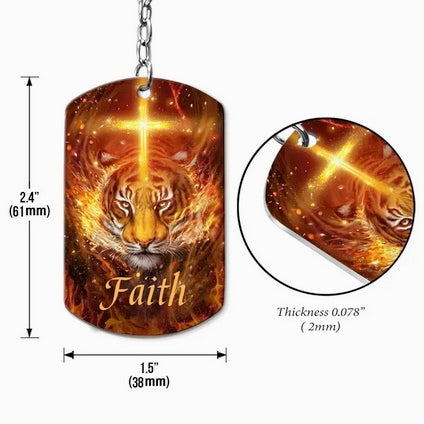 Tiger And Faith Cross With Bible Verse Keychain