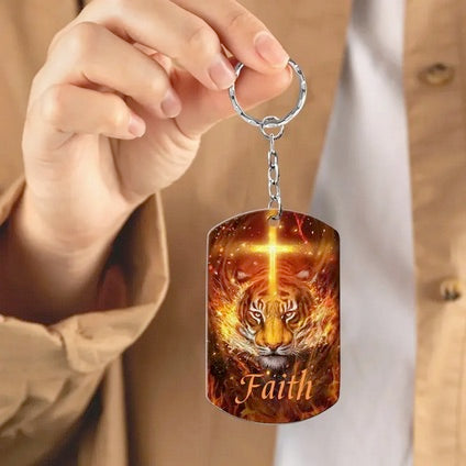 Tiger And Faith Cross With Bible Verse Keychain