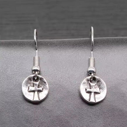 Tiny Round Cross Earrings