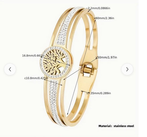 Stainless Steel Life Tree Bracelet with Cubic Zirconia