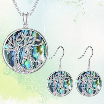 Tree of Life And Galloping Horse Necklace And Earring Set