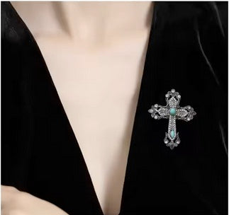 Turquoise Cross Brooch