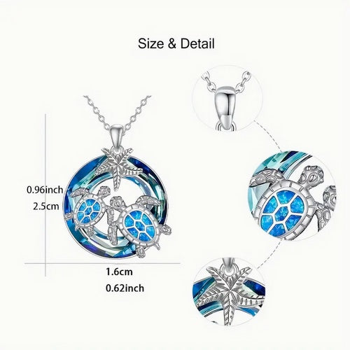 Two Sea Turtles With Starfish Round Pendant Necklace