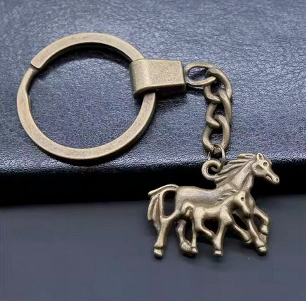 Bronze Plated Wild Horse Mother And Child Keychain