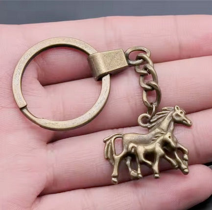 Bronze Plated Wild Horse Mother And Child Keychain
