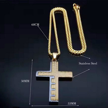 Two Tone Lord's Prayer Geometric Stainless Steel Men's Cross