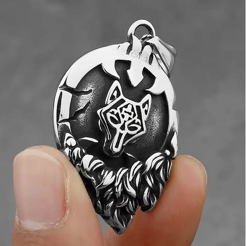 Ancient Runes Wolf And Cross Spirit Necklace