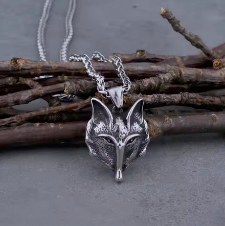 Viking Stainless Steel Fox Head Necklace