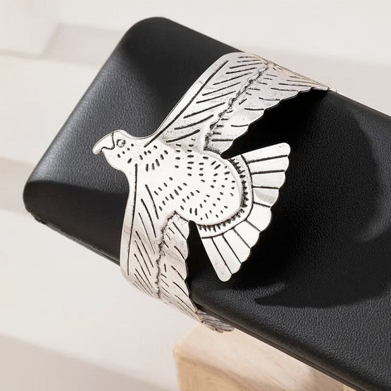 Vintage Inspired Handcrafted Silvery Eagle Cuff Bracelet