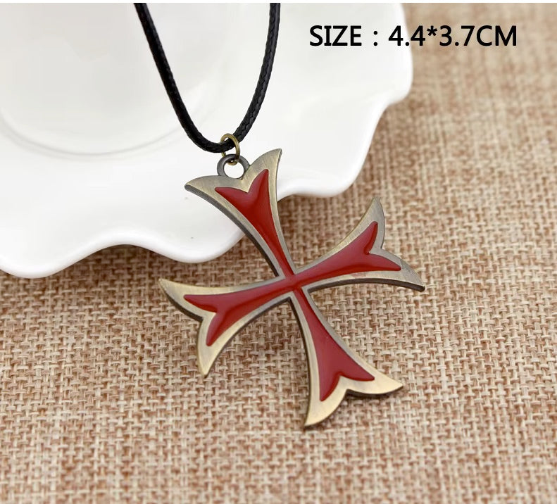 Vintage Knights Templar Iron Cross Pendant Necklace