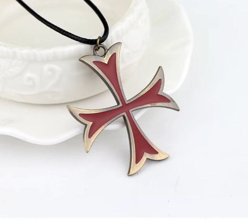 Vintage Knights Templar Iron Cross Pendant Necklace