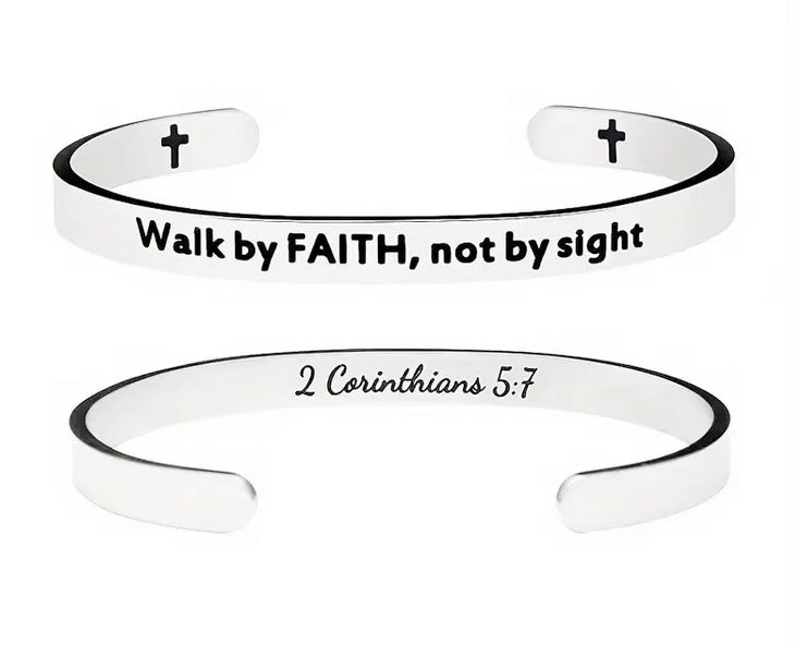 Walk By Faith, Not By Sight Cross Bracelet- Stainless Steel
