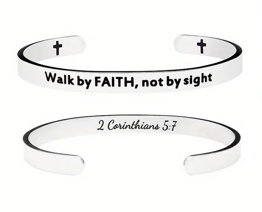 Walk By Faith, Not By Sight Cross Bracelet- Stainless Steel