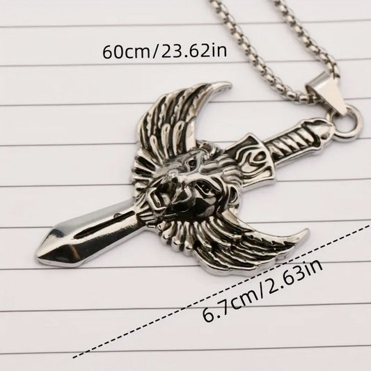Men's Vintage Lion Of Judah Angel Wing Sword Cross Necklace
