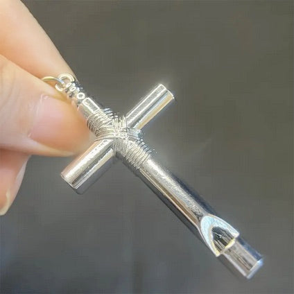 Stainless Steel Prayer Cross Keychain With Whistle