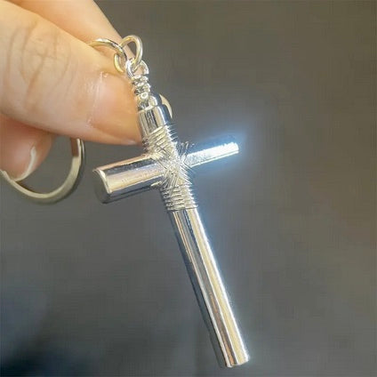 Stainless Steel Prayer Cross Keychain With Whistle