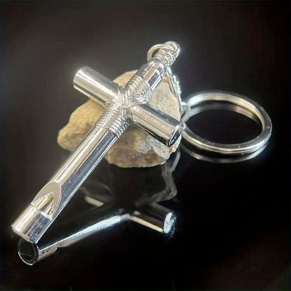 Stainless Steel Prayer Cross Keychain With Whistle