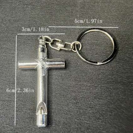 Stainless Steel Prayer Cross Keychain With Whistle