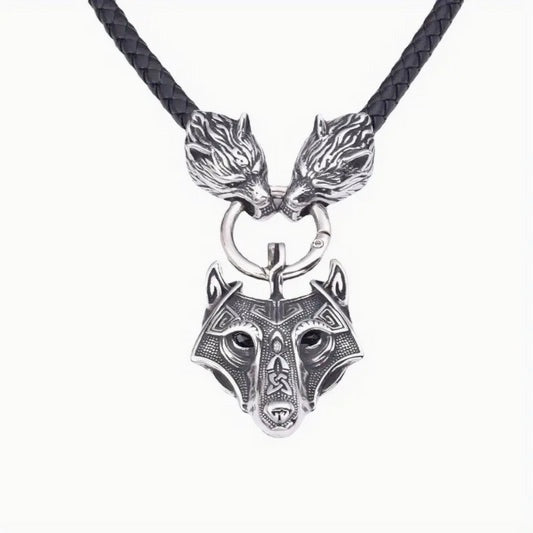 Deluxe Handcrafted Wolf Celtic Viking Amulet On Braided Leather Cord