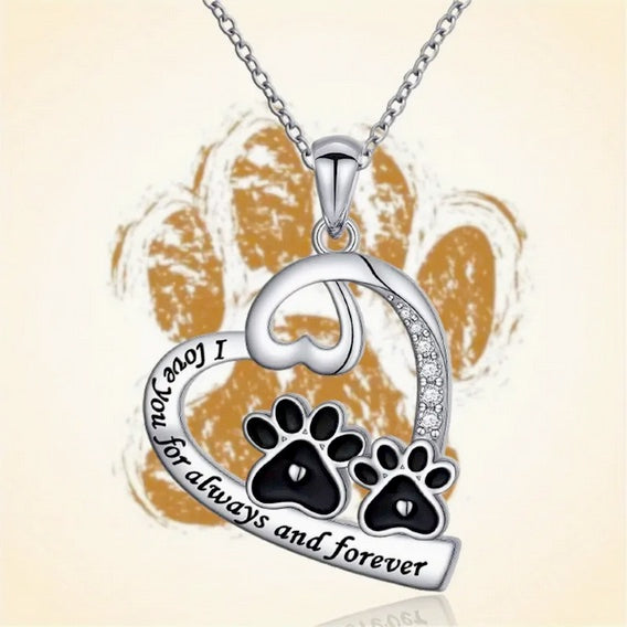 Exquisite Elegant Sparkling Rhinestone Heart Shape Pet Dog Paw Necklace