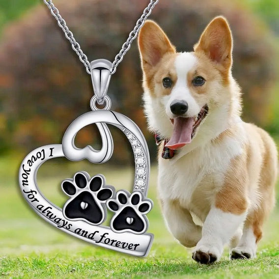 Exquisite Elegant Sparkling Rhinestone Heart Shape Pet Dog Paw Necklace