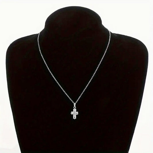 Elegant Golden Zirconia Inlaid Double Cross Necklace