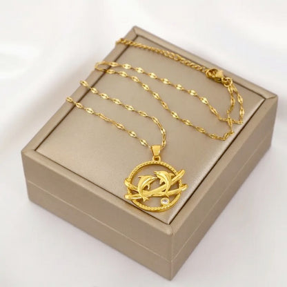 Elegant Save the Dolphin 18K Gold-Plated Titanium Necklace with CZ